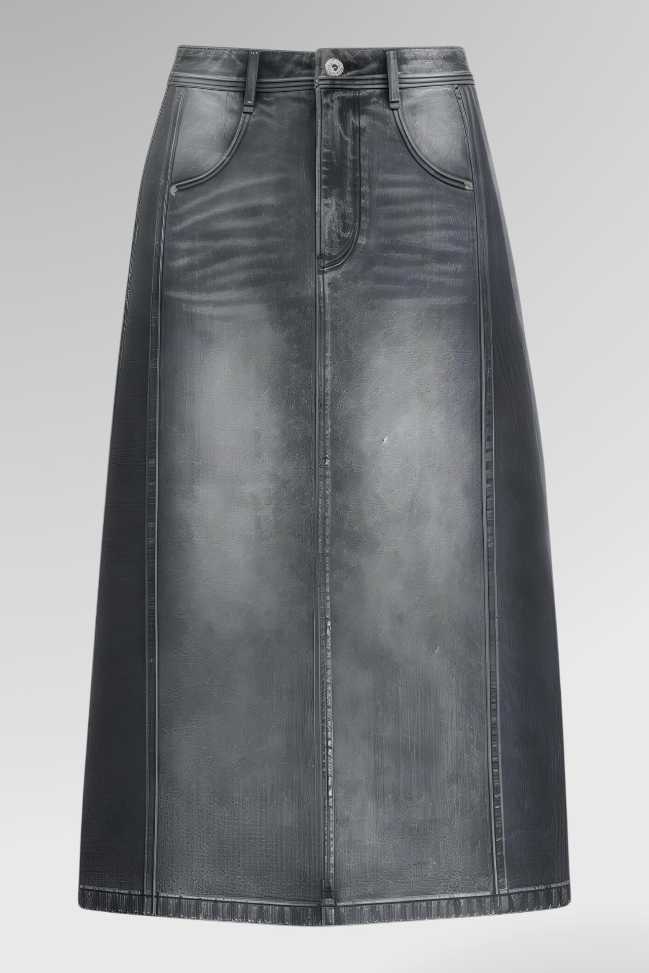 Sculpted Seam Midi Denim Skirt