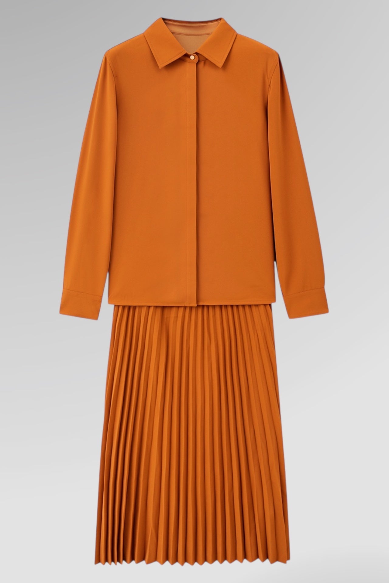 Burnt Pleated Shirt Midi Dress