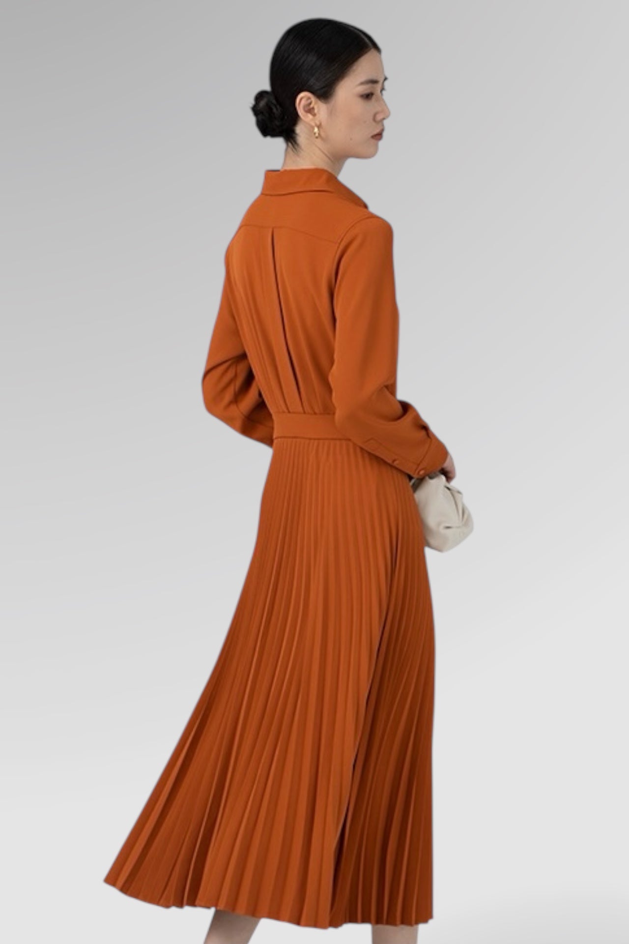 Burnt Pleated Shirt Midi Dress