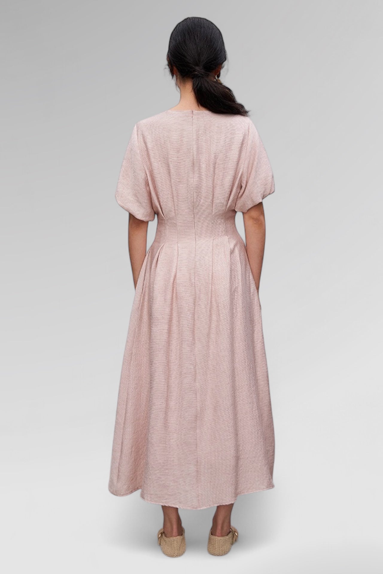 Serene Whisper Puff Sleeve Midi Dress