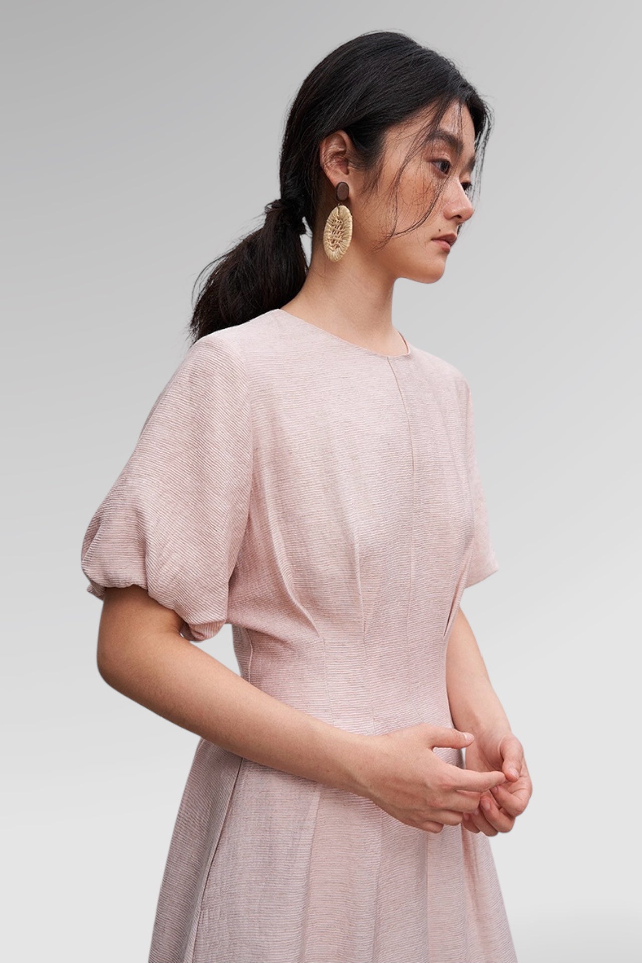 Serene Whisper Puff Sleeve Midi Dress