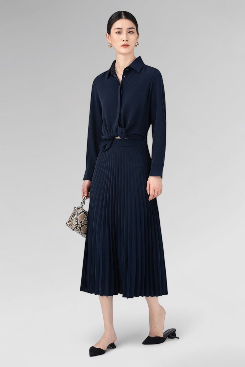 Burnt Pleated Shirt Midi Dress