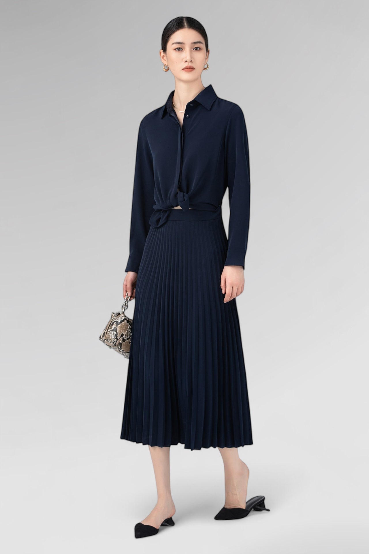 Burnt Pleated Shirt Midi Dress