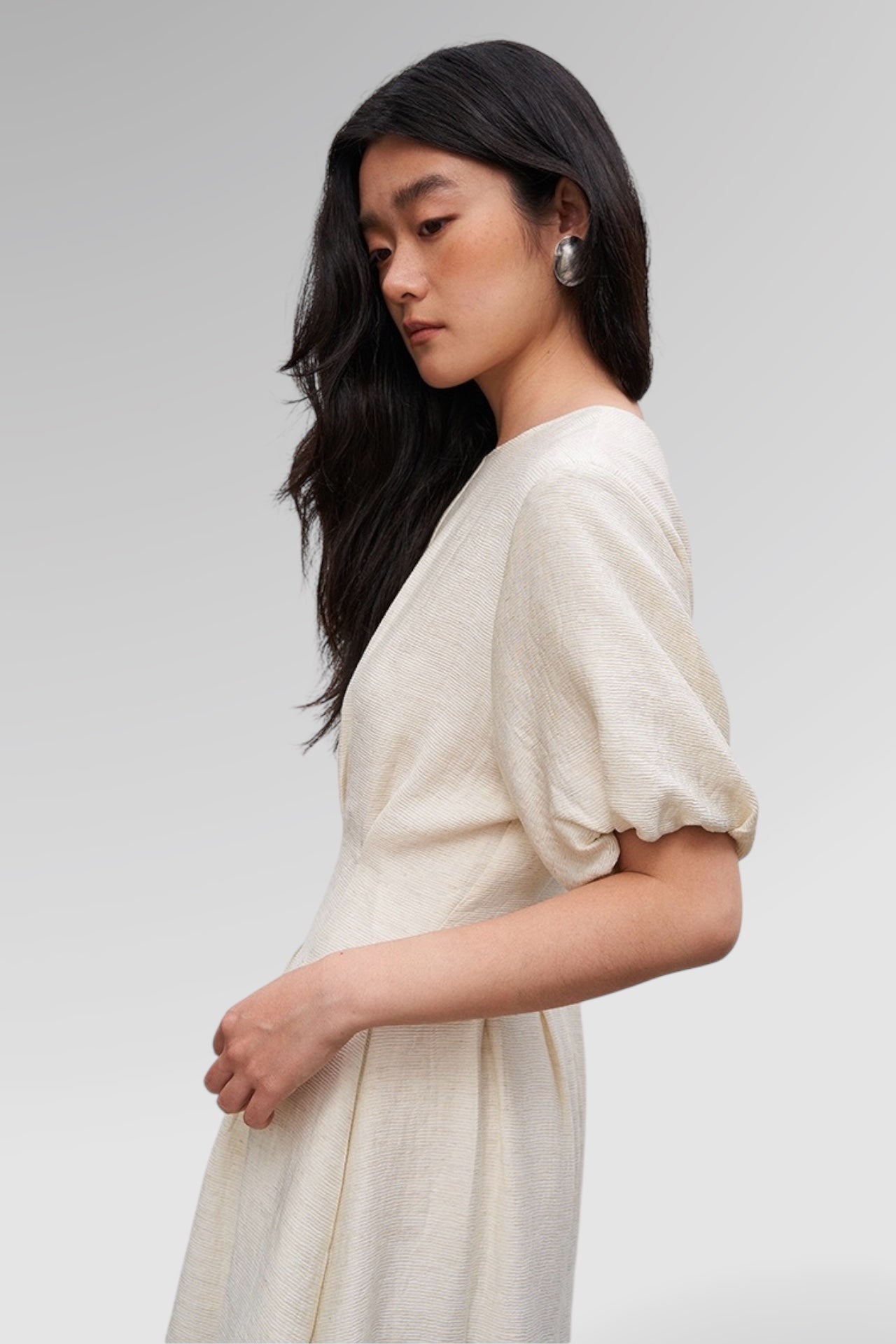 Serene Whisper Puff Sleeve Midi Dress