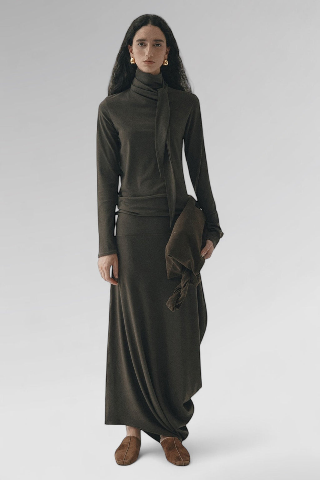 Charcoal Neck Draped Maxi Dress