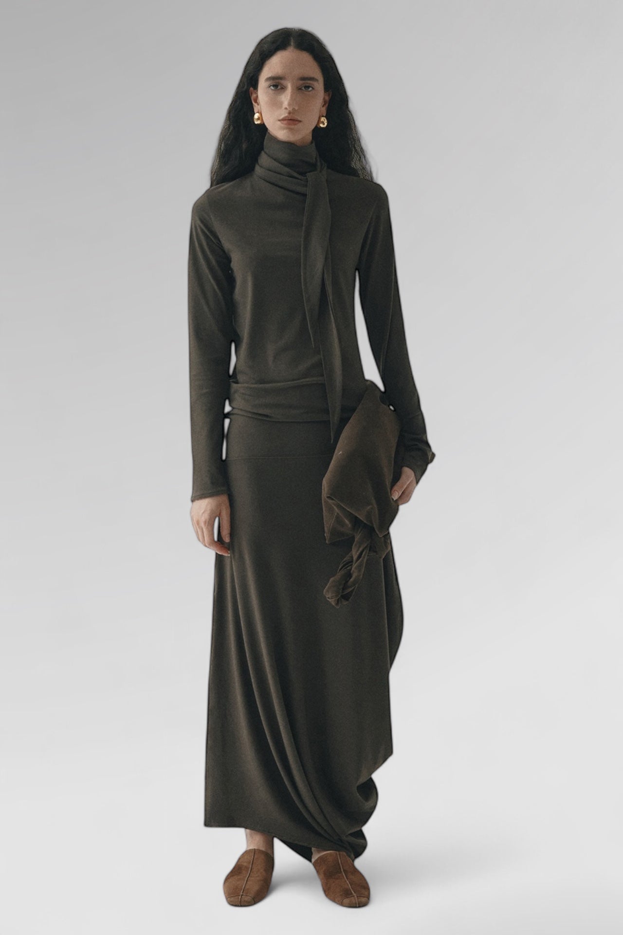 Charcoal Neck Draped Maxi Dress