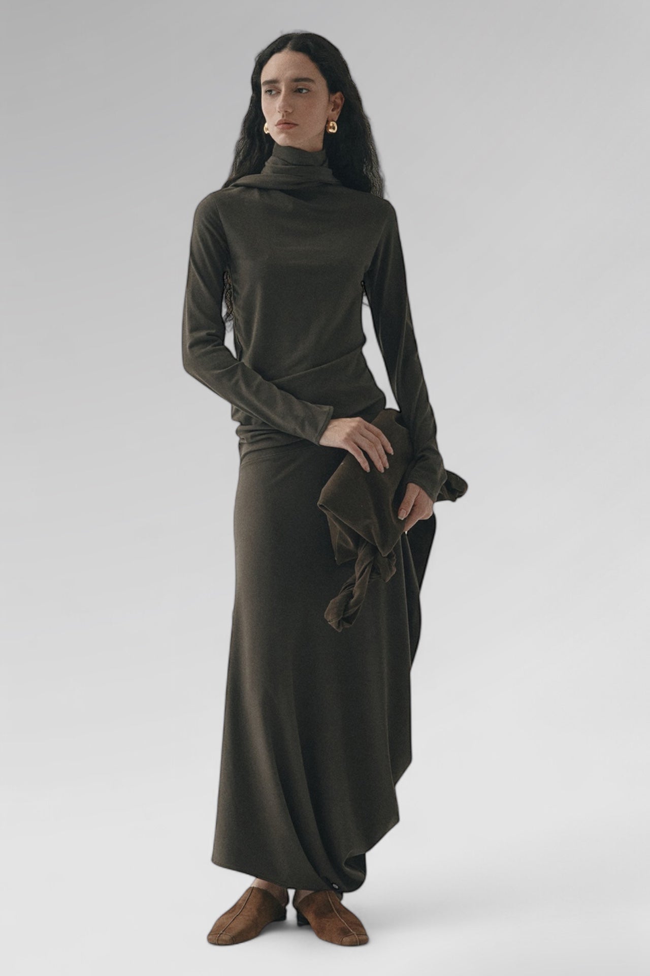 Charcoal Neck Draped Maxi Dress