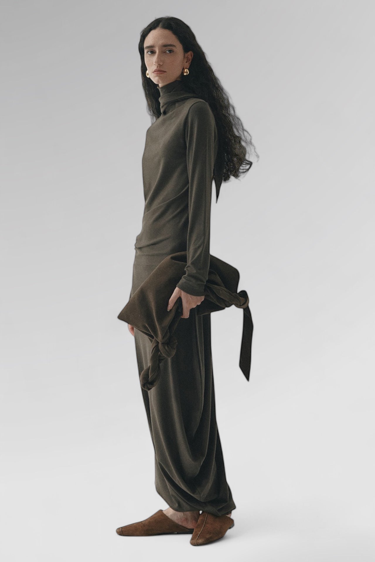 Charcoal Neck Draped Maxi Dress