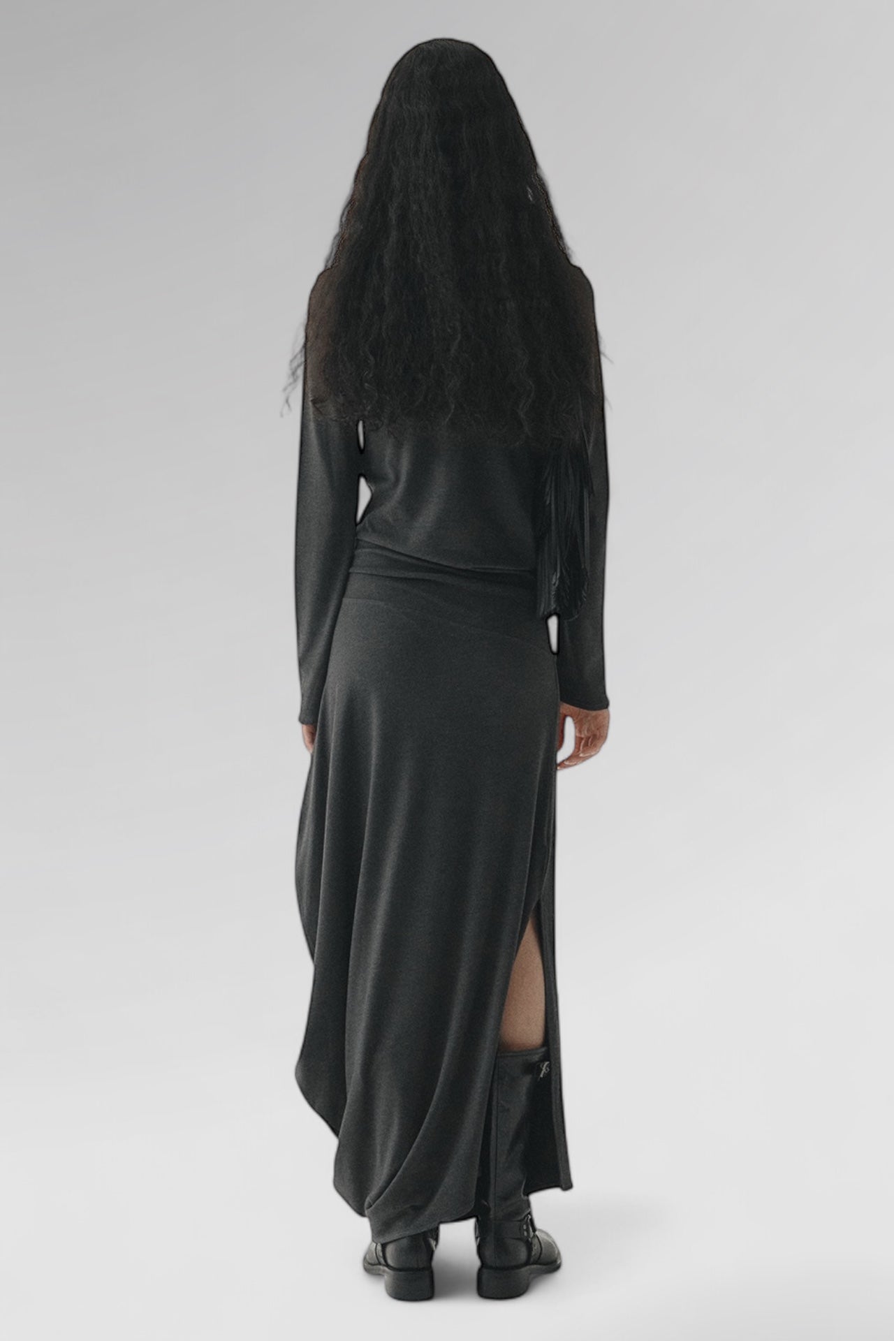 Charcoal Neck Draped Maxi Dress