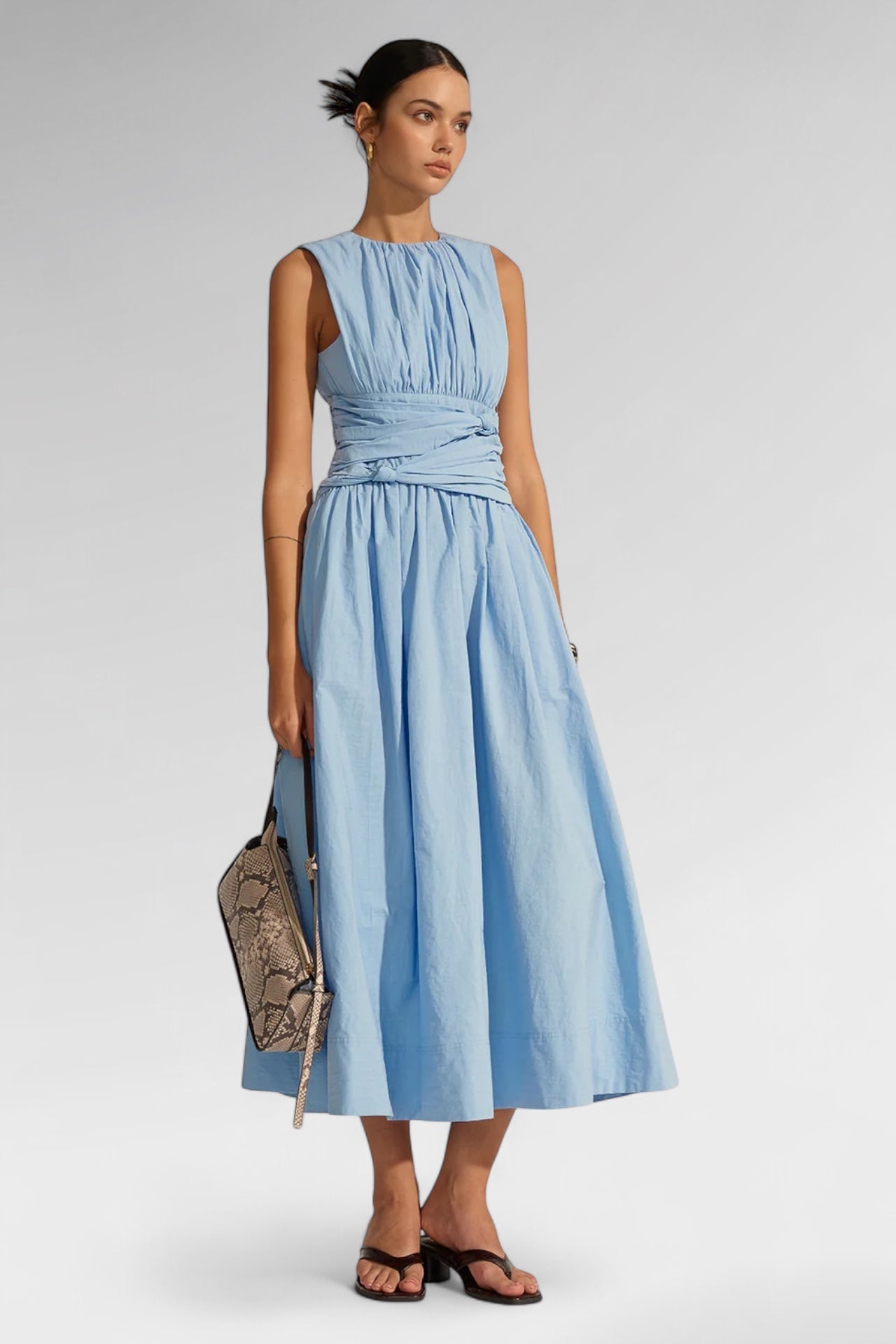 Powder Serenity Ruched Midi Dress