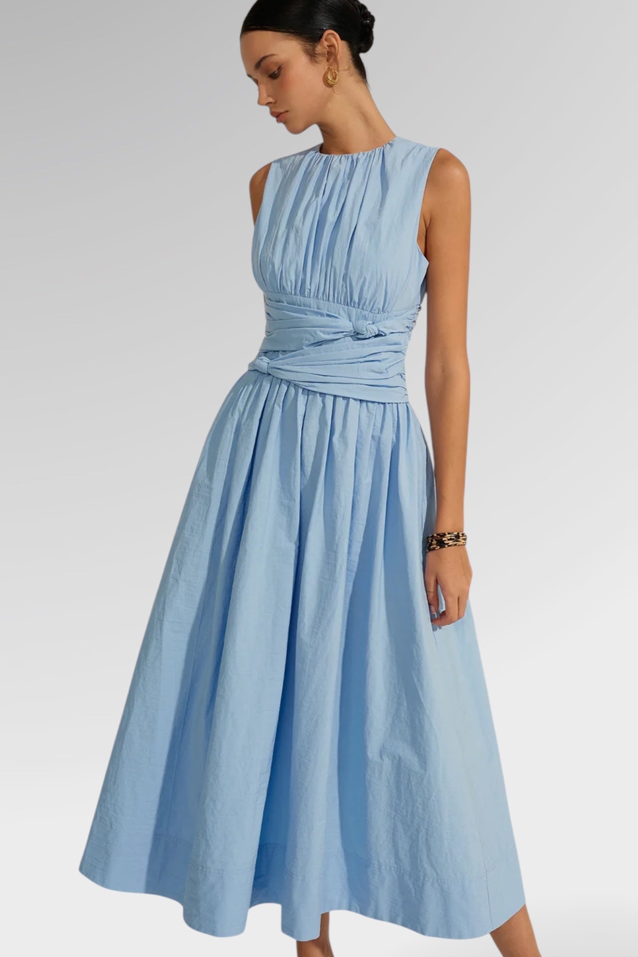 Powder Serenity Ruched Midi Dress