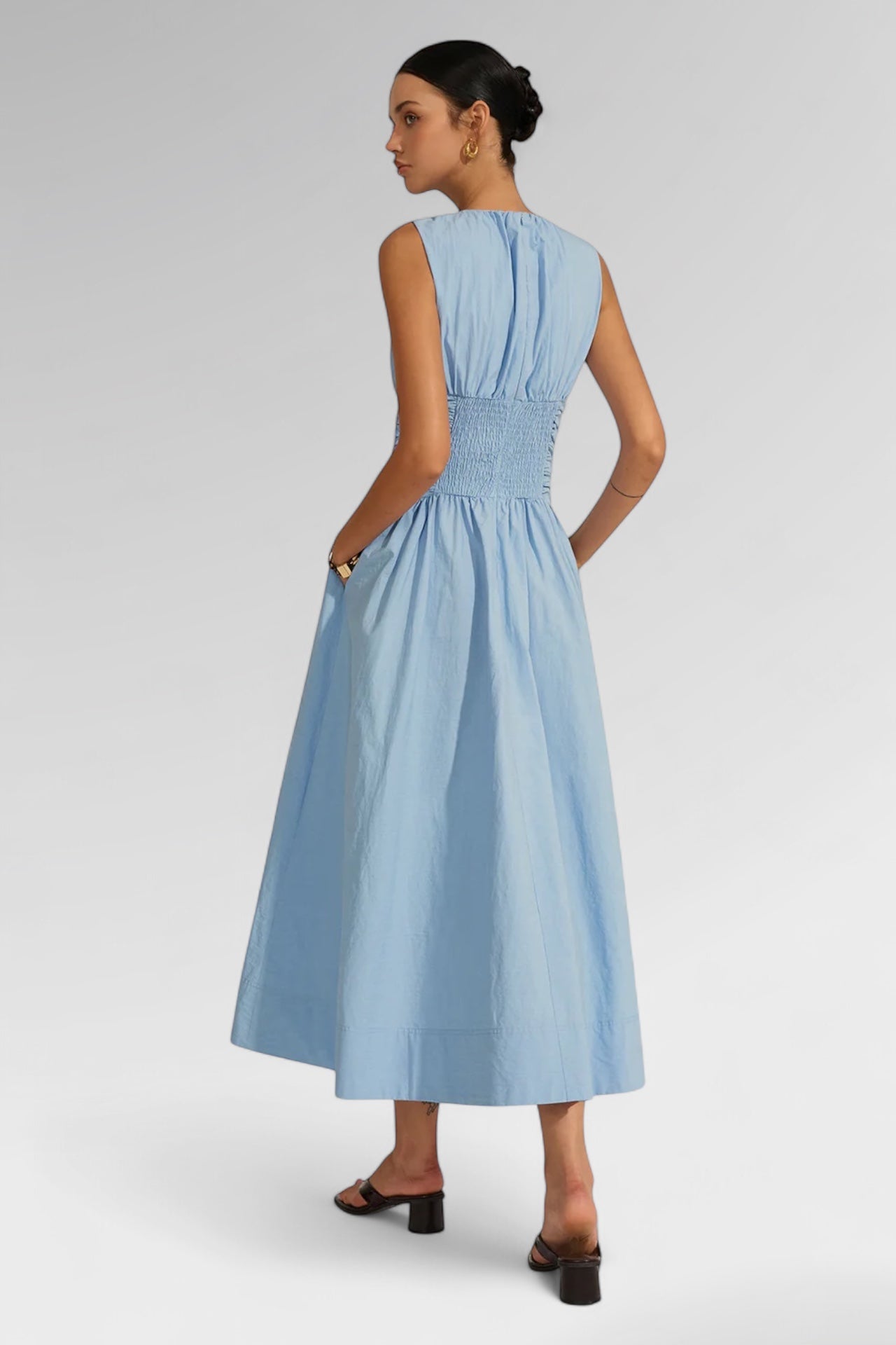 Powder Serenity Ruched Midi Dress