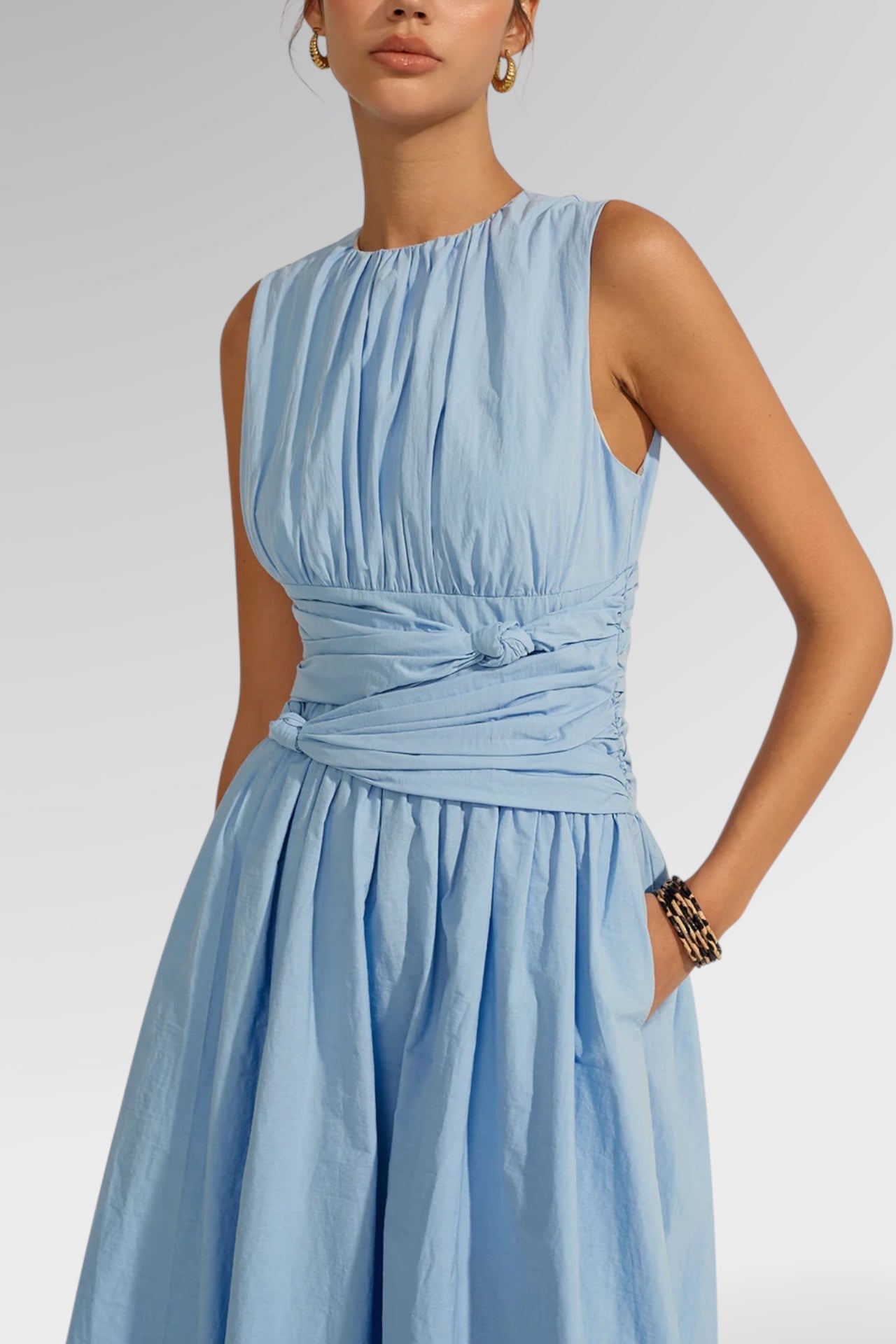 Powder Serenity Ruched Midi Dress