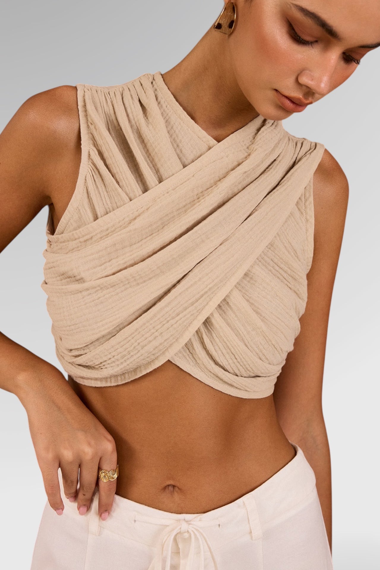 Pearl Fold Crossover Top
