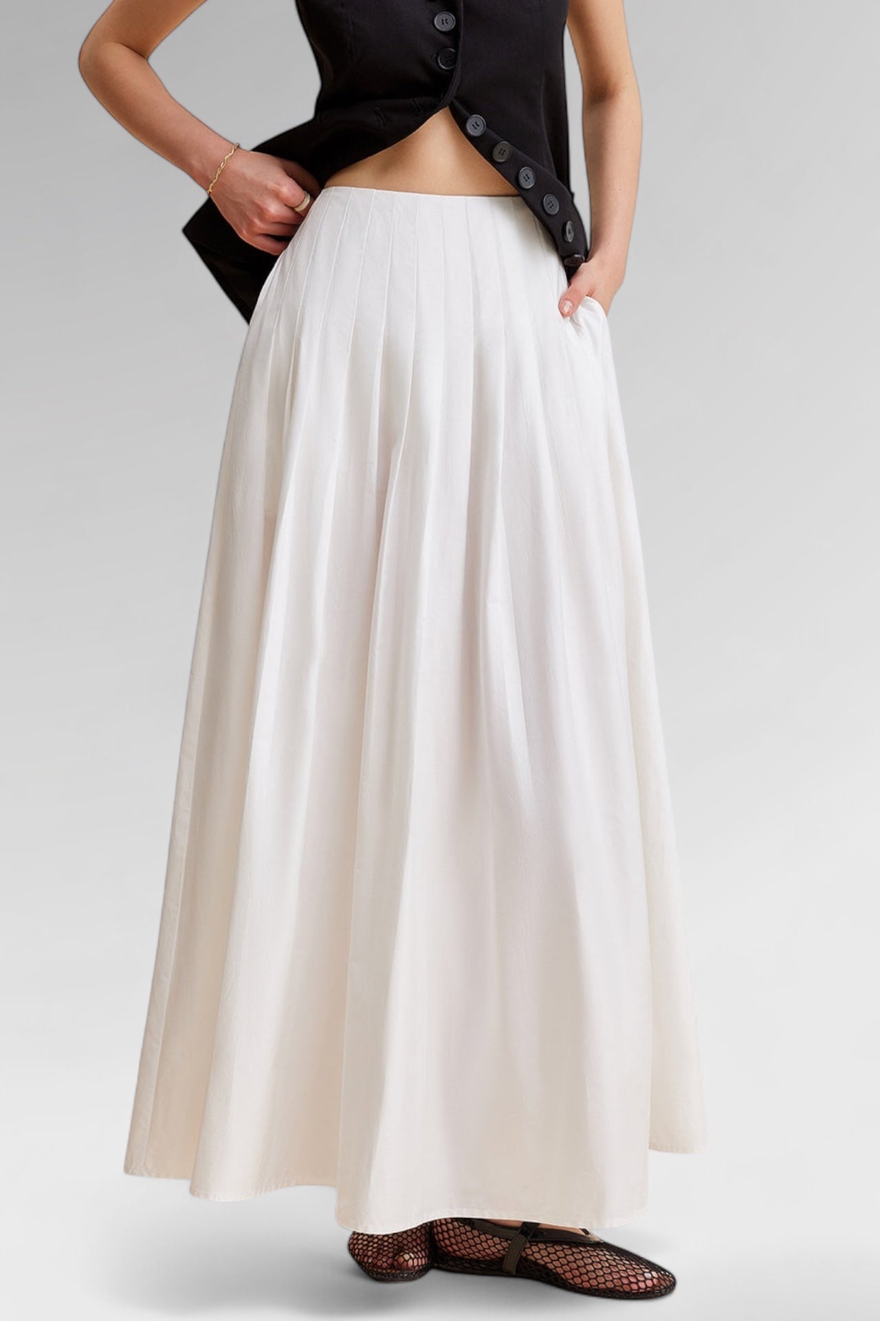 Ivory Grace Pleated Midi Skirt