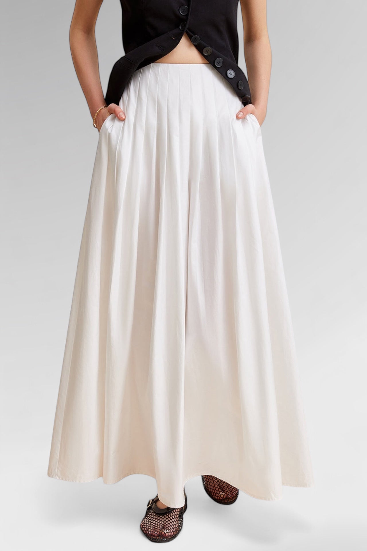 Ivory Grace Pleated Midi Skirt