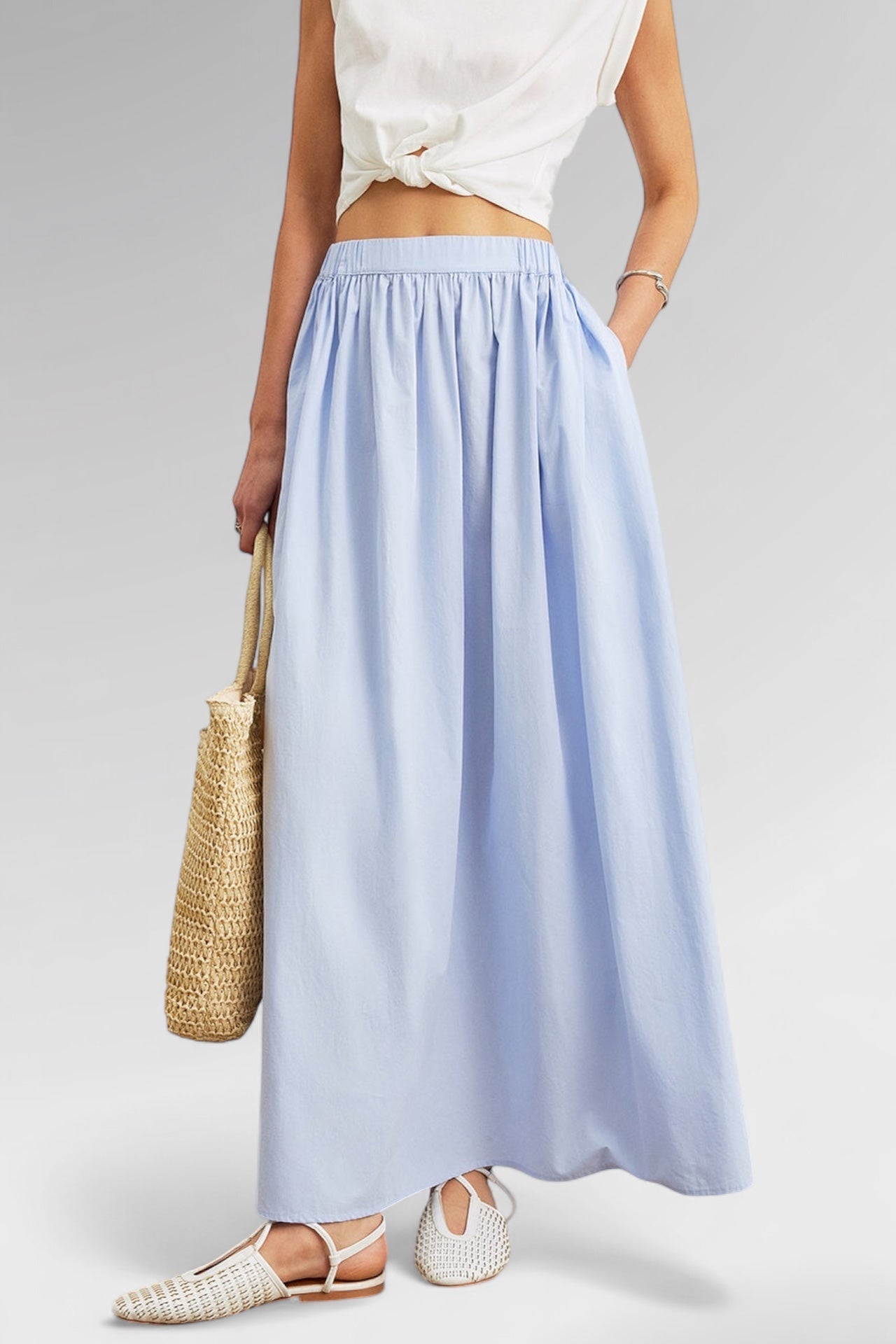 Azure Breeze Cotton Maxi Skirt