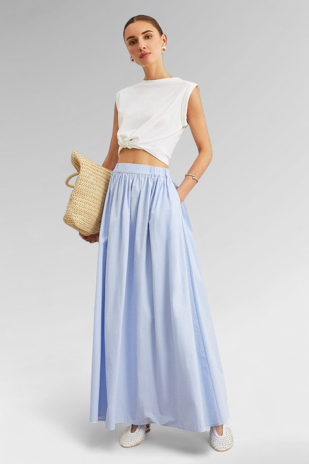 Azure Breeze Cotton Maxi Skirt