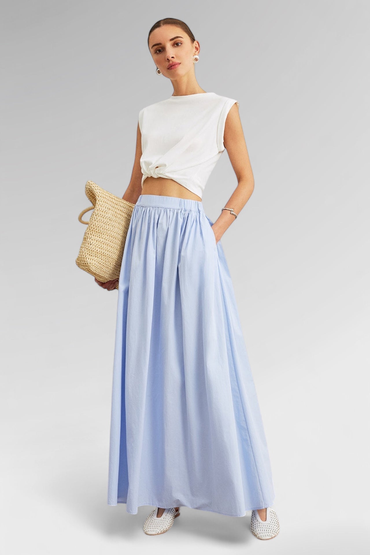 Azure Breeze Cotton Maxi Skirt