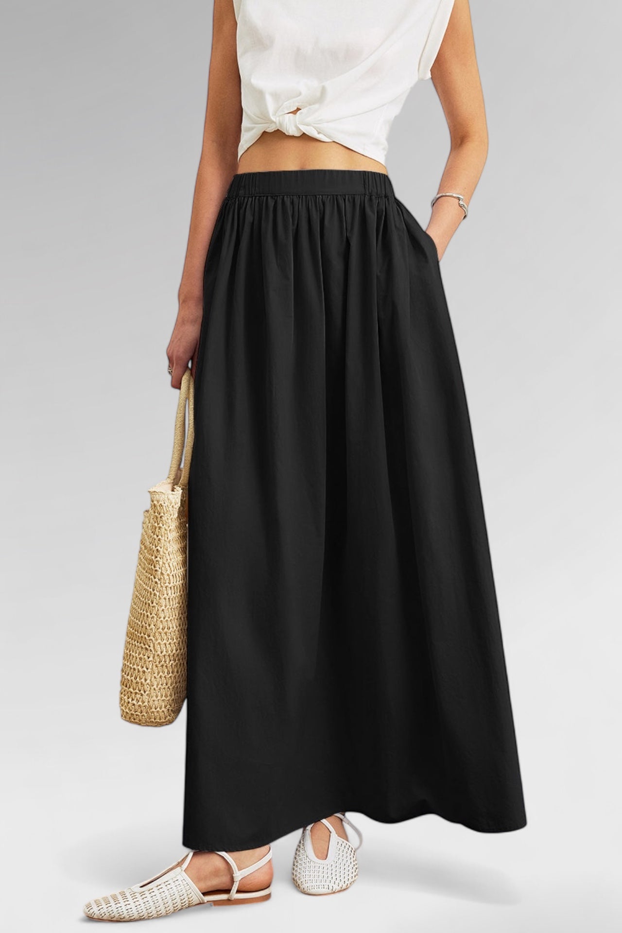 Azure Breeze Cotton Maxi Skirt