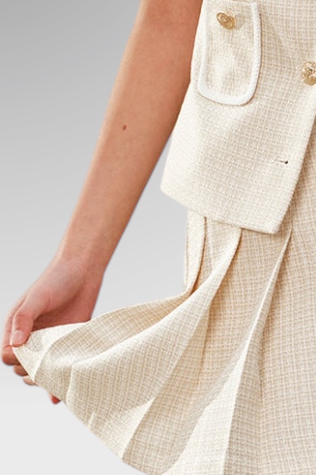 Pleated Tweed Mini Skirt