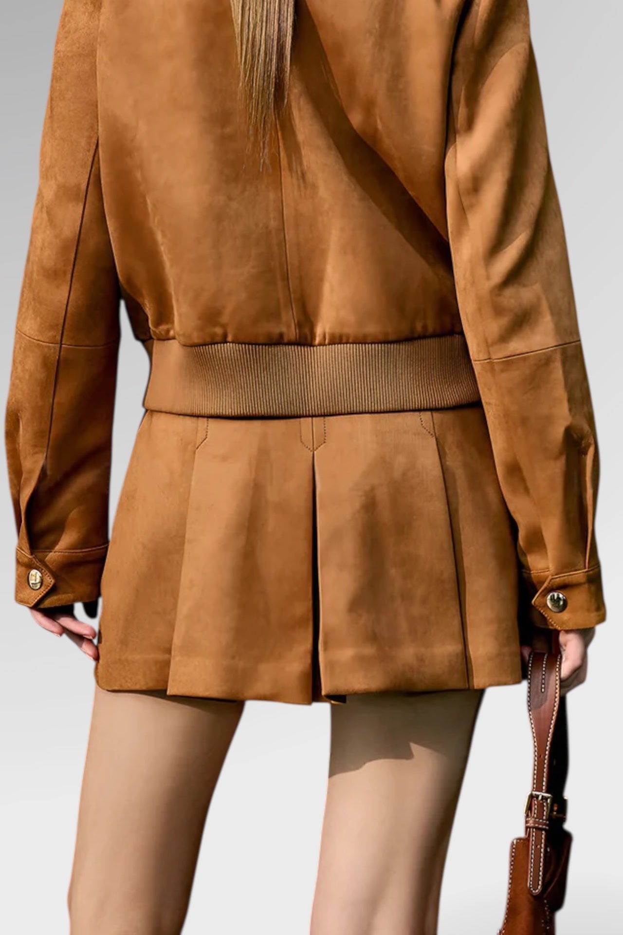 Pleated Belted Suede Mini Skirt