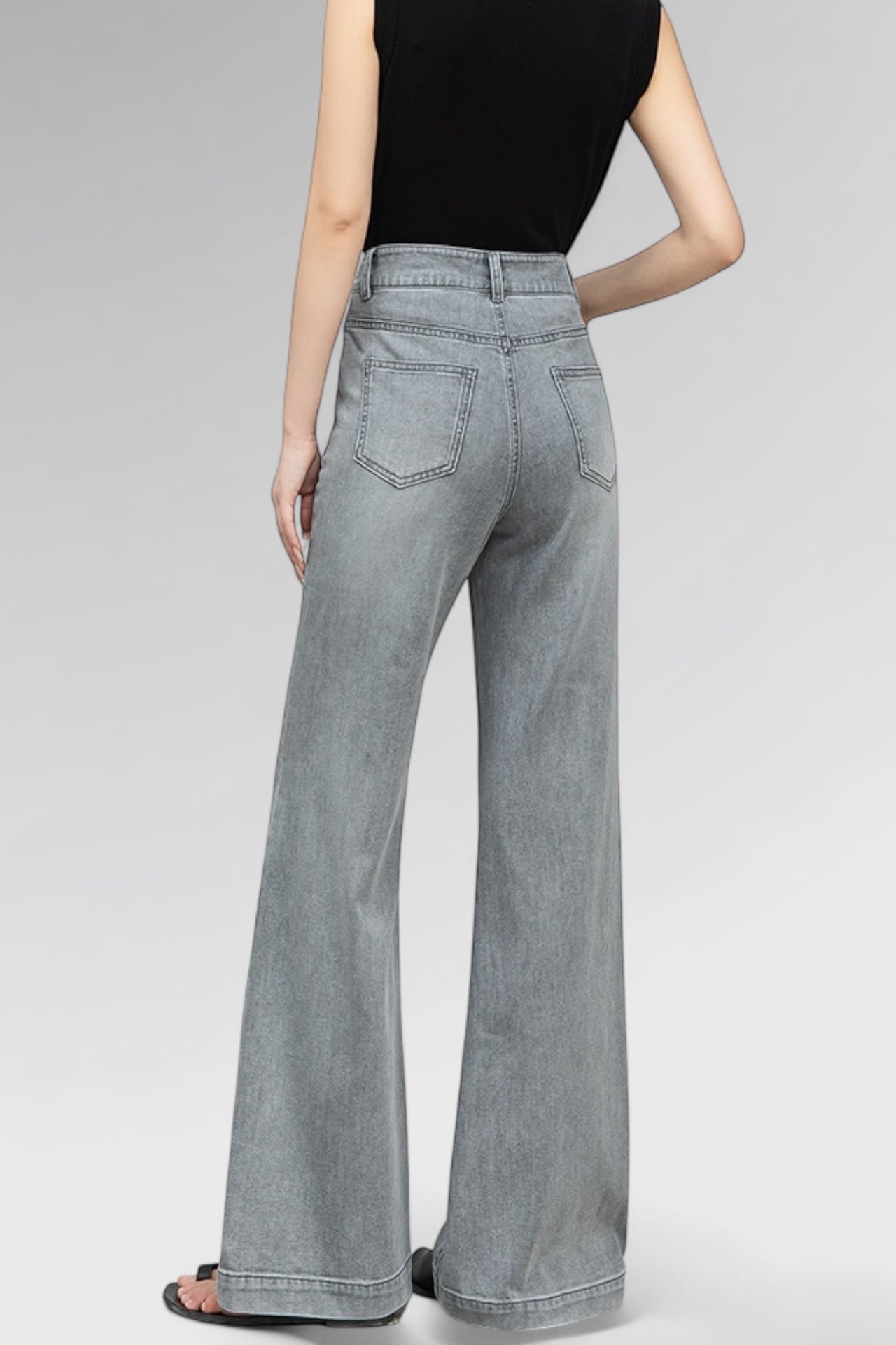 Washed High-Flare Denim Jeans