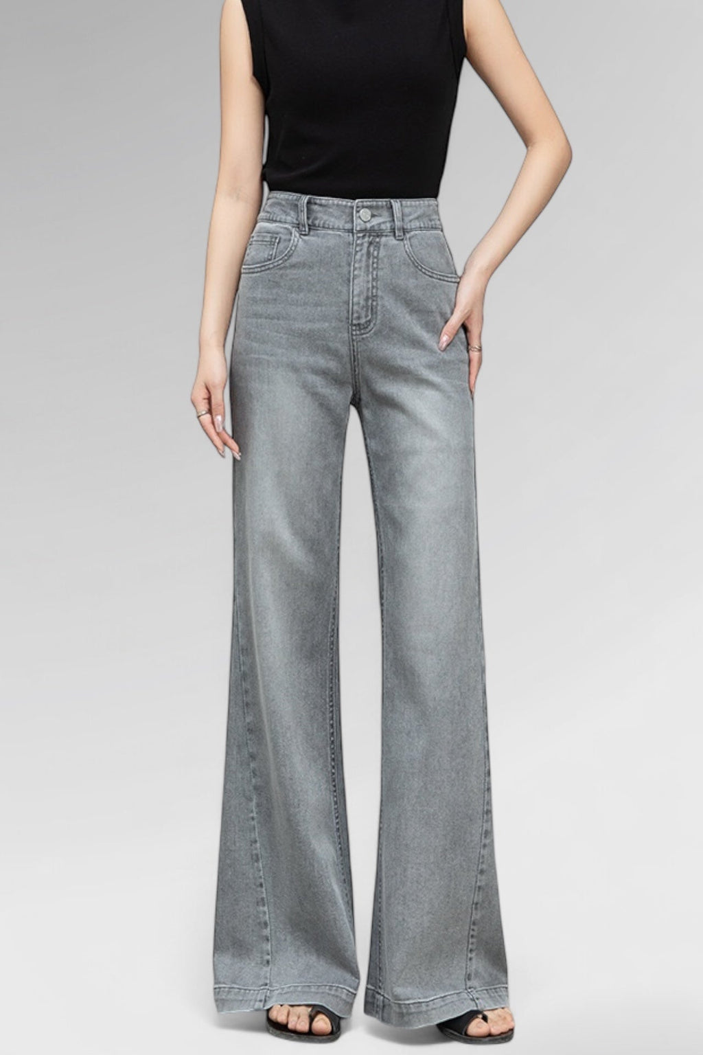 Washed High-Flare Denim Jeans