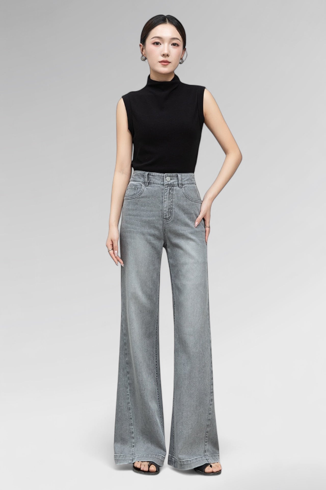 Washed High-Flare Denim Jeans