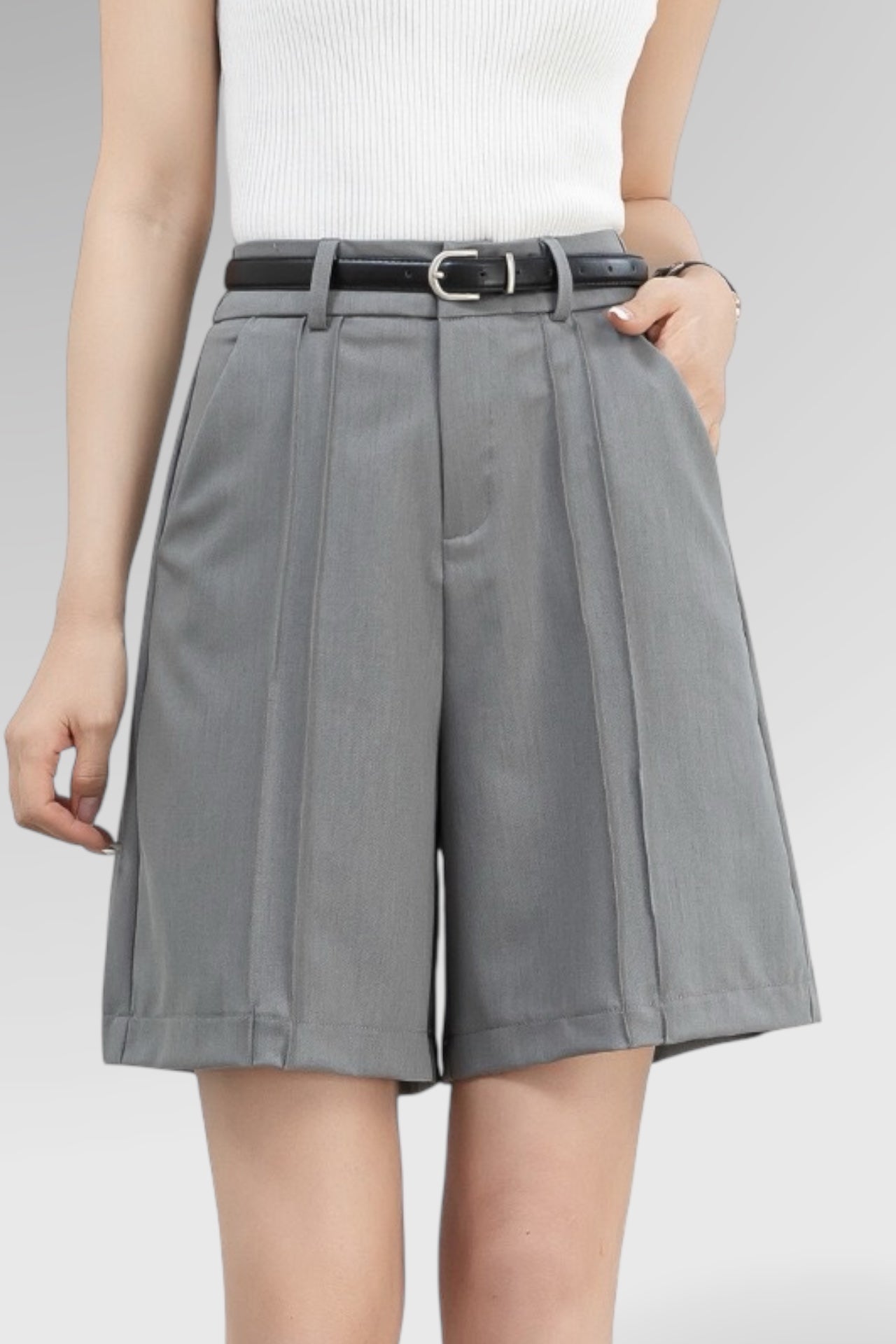 Pleated High-Waist Relaxed Shorts