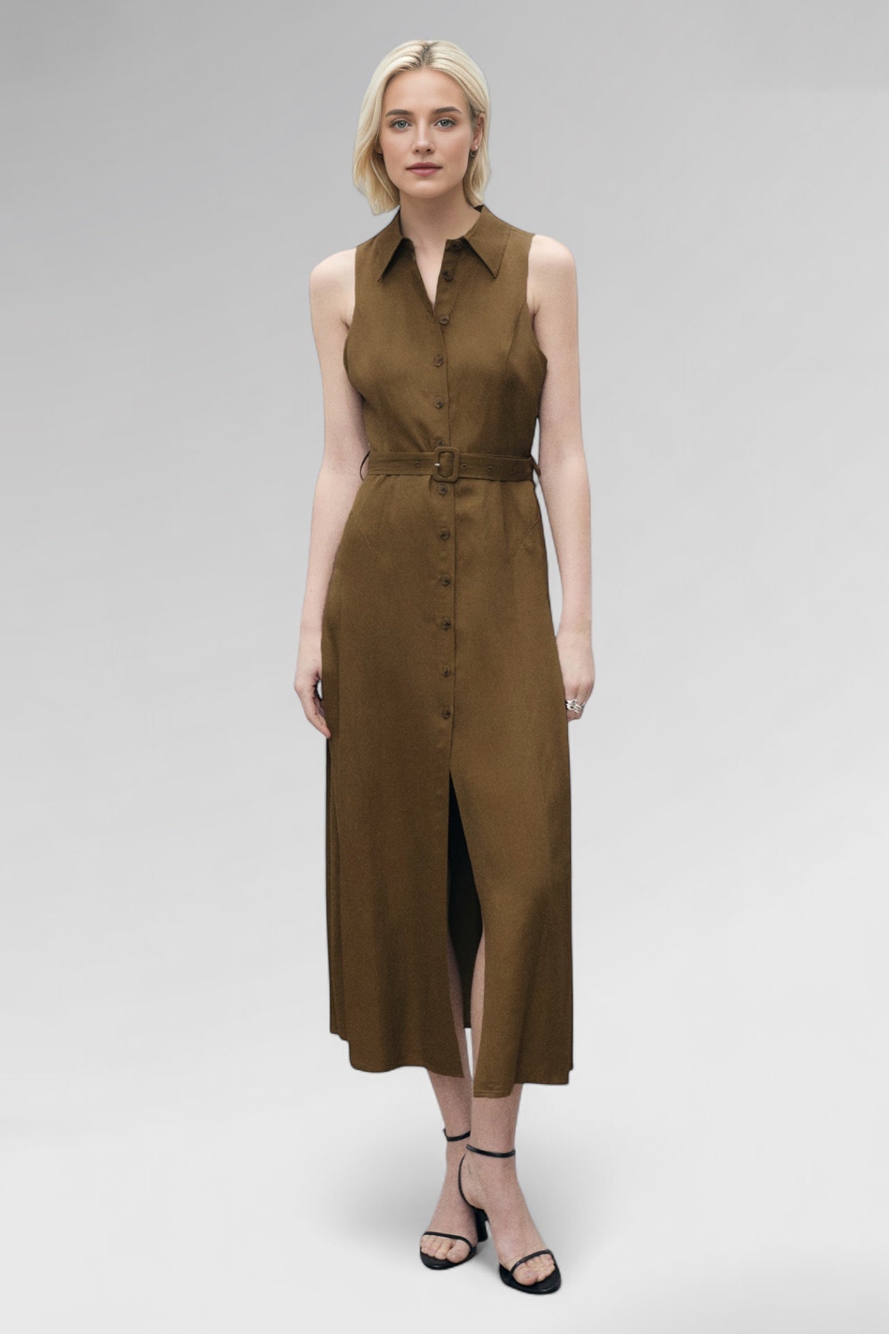 Café Belted Tencel Shirt Dress