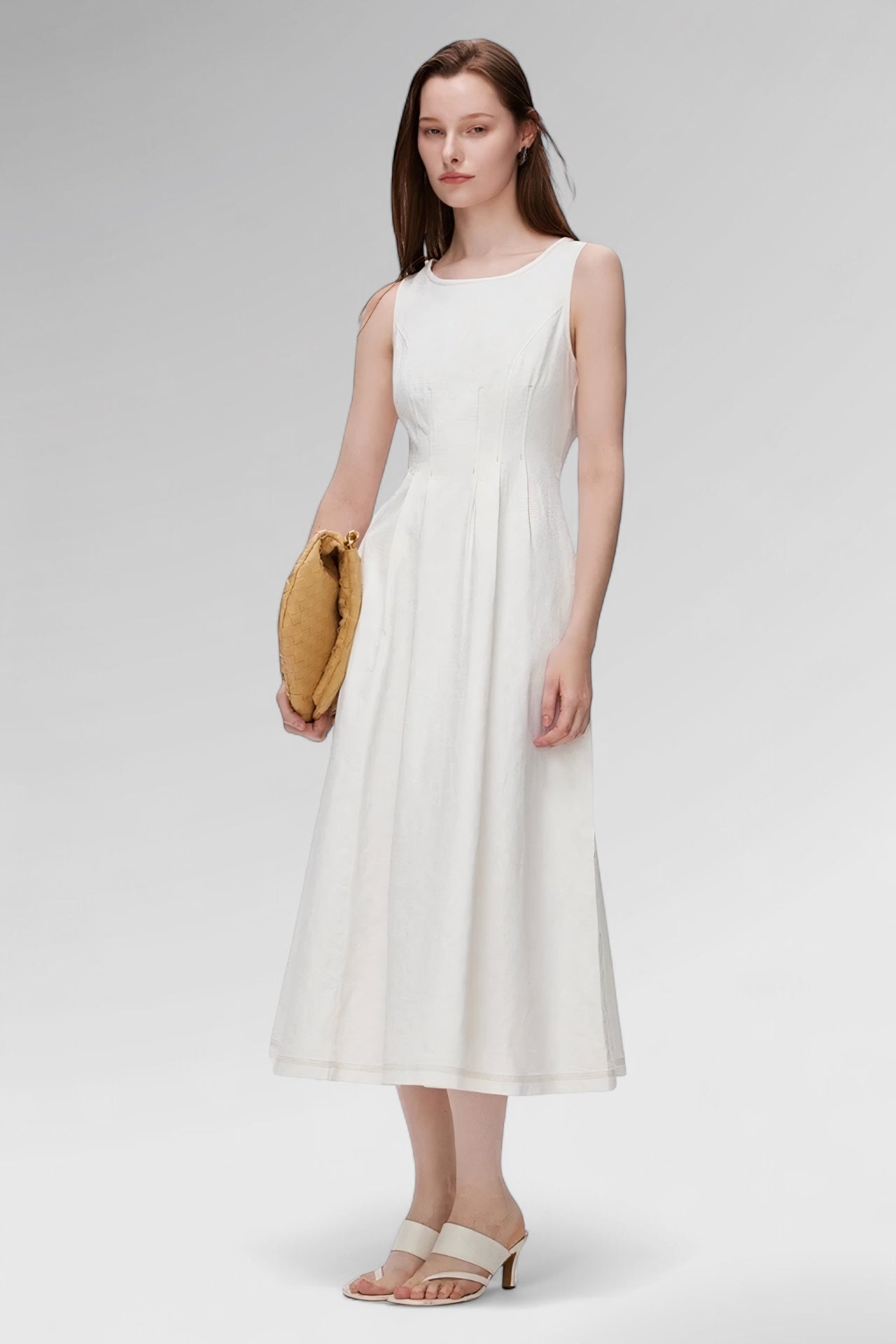 Crisp Cotton Sleeveless Midi Dress