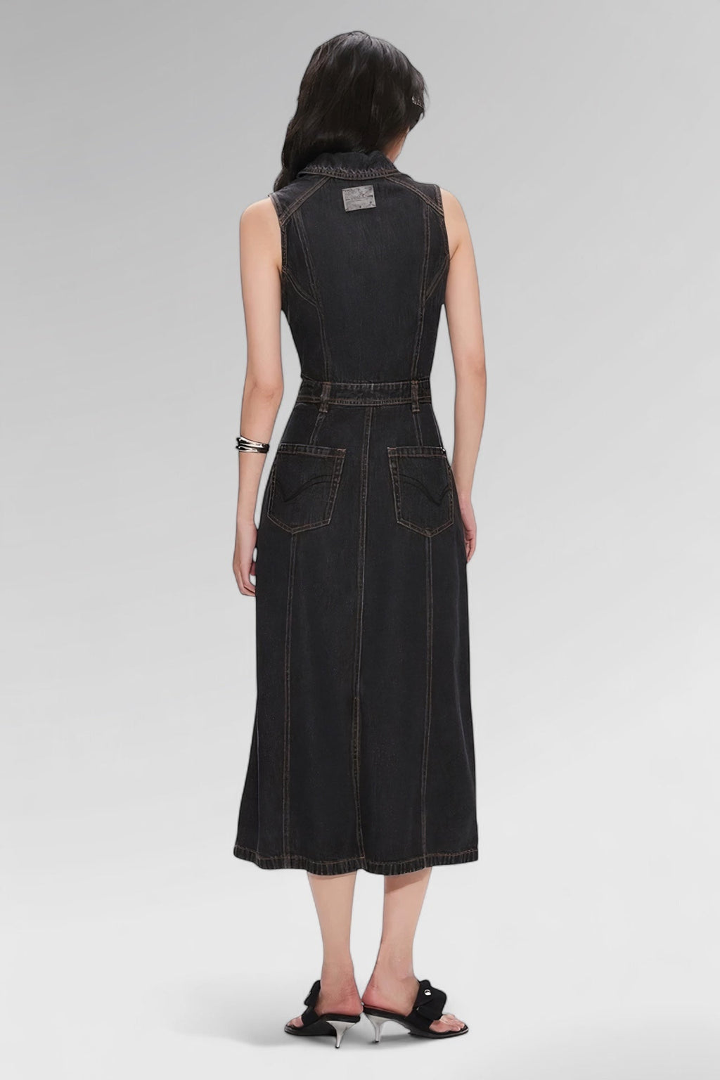 Cut-Out Sleeveless Denim Dress