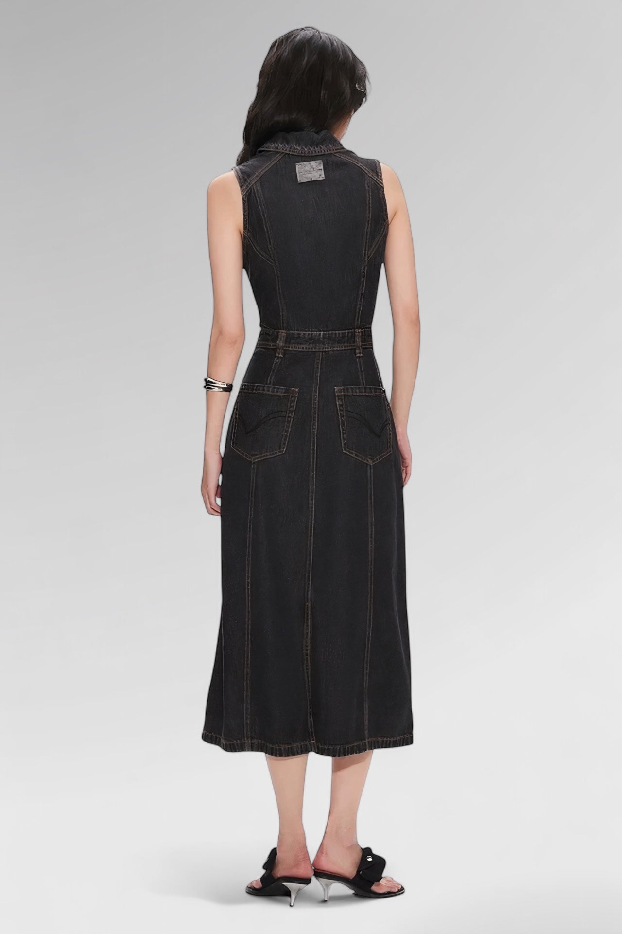 Cut-Out Sleeveless Denim Dress