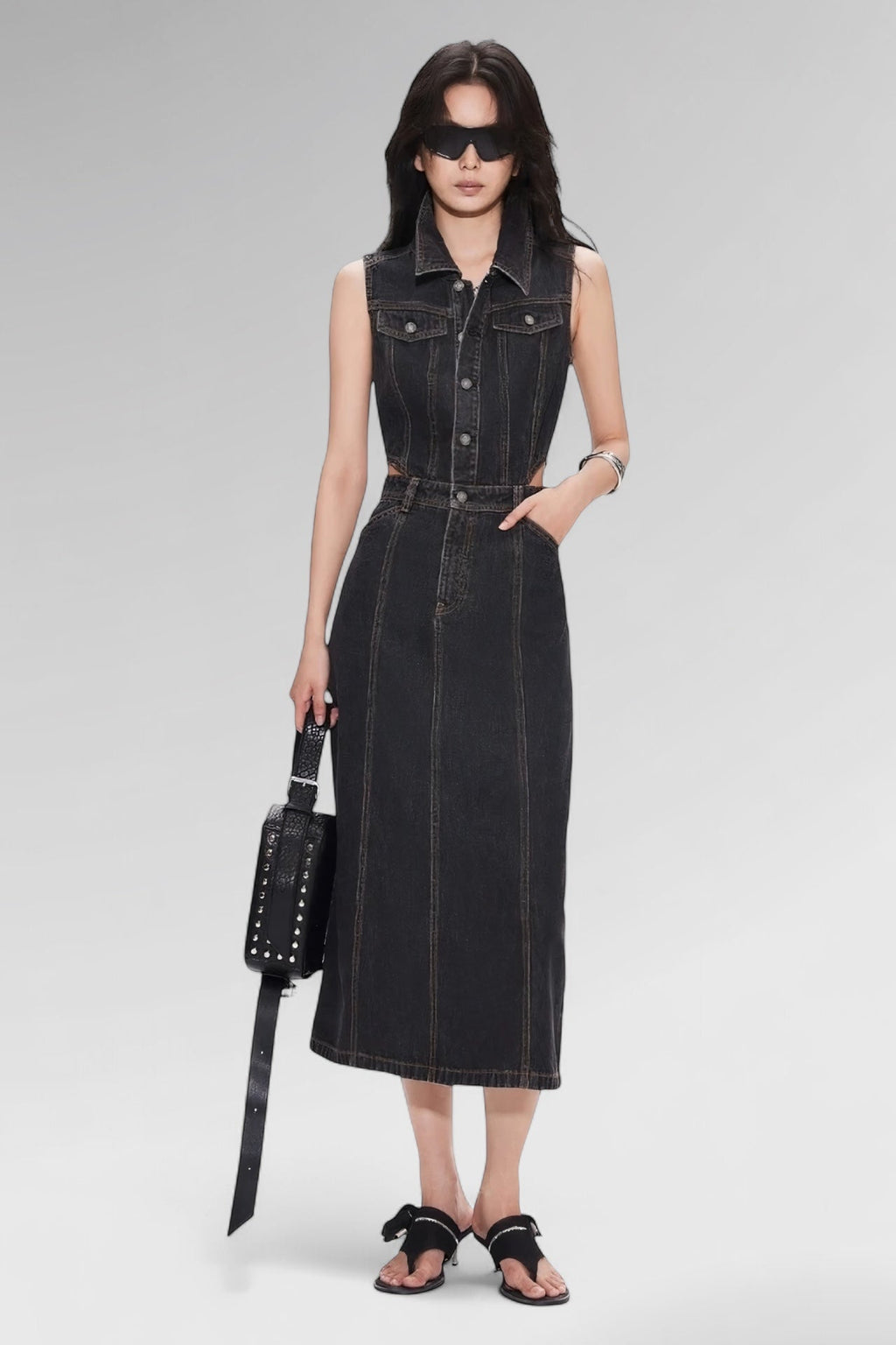 Cut-Out Sleeveless Denim Dress