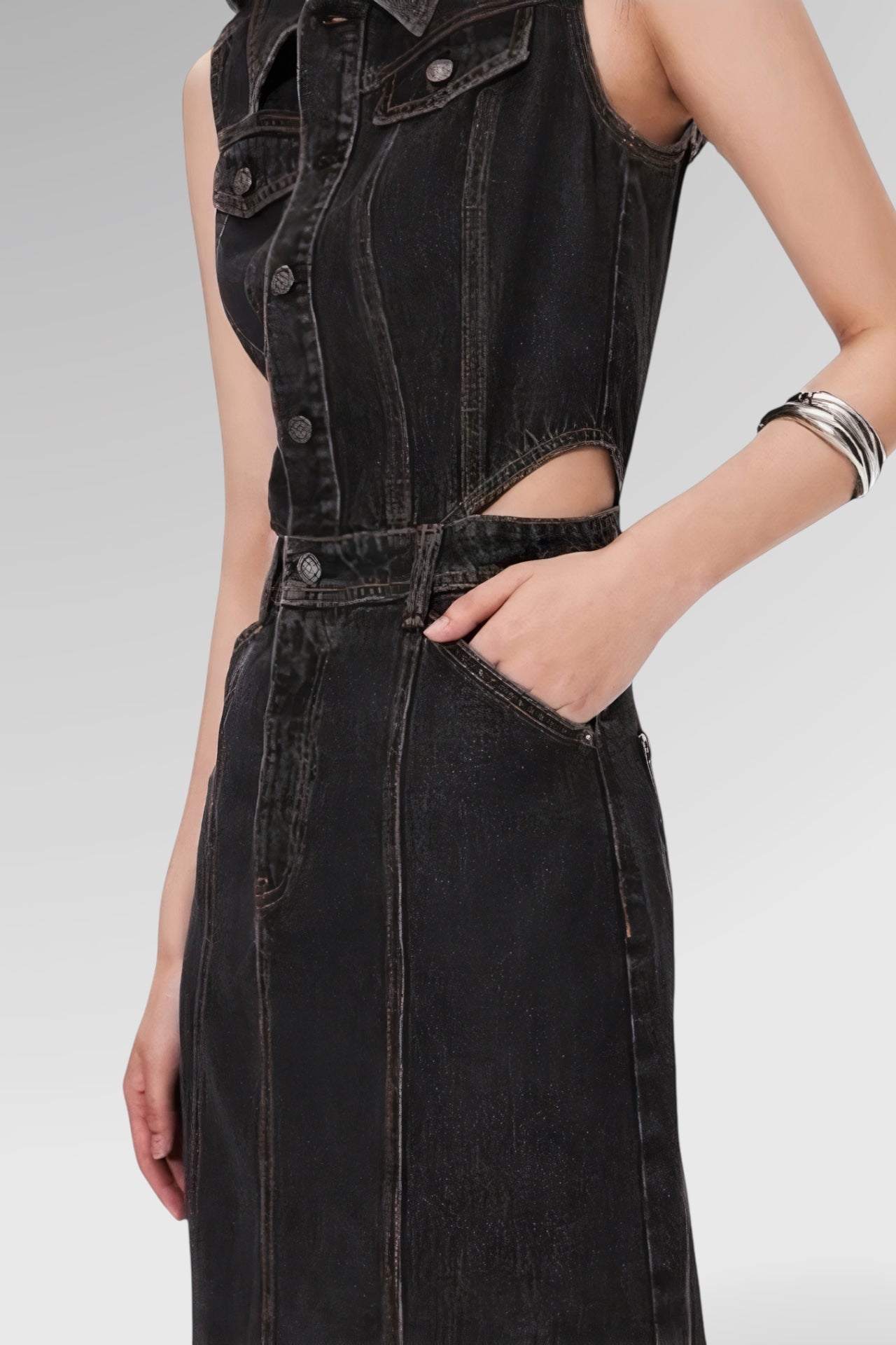 Cut-Out Sleeveless Denim Dress
