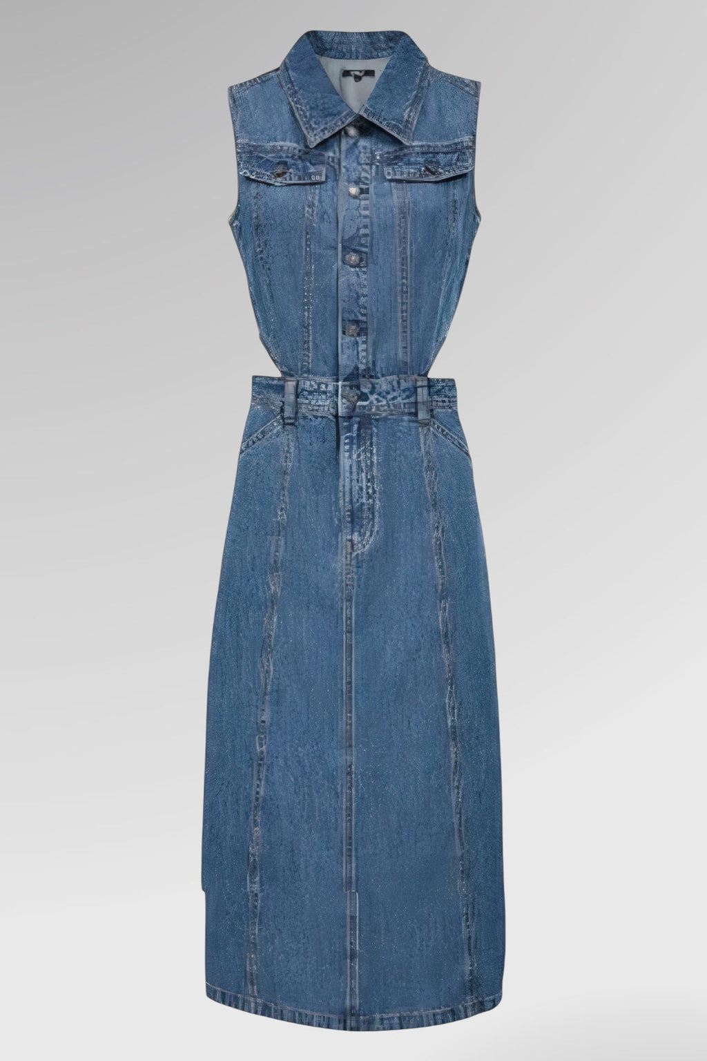 Cut-Out Sleeveless Denim Dress