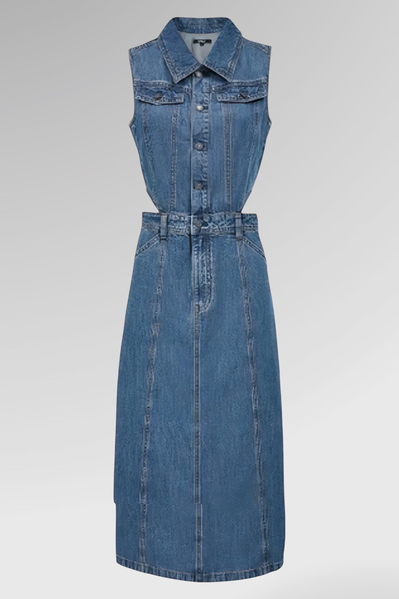 Cut-Out Sleeveless Denim Dress