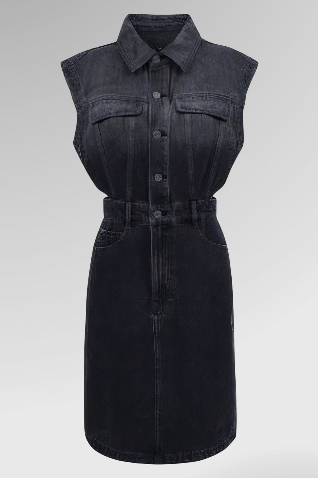 Washed Structured Sleeveless Denim Dress
