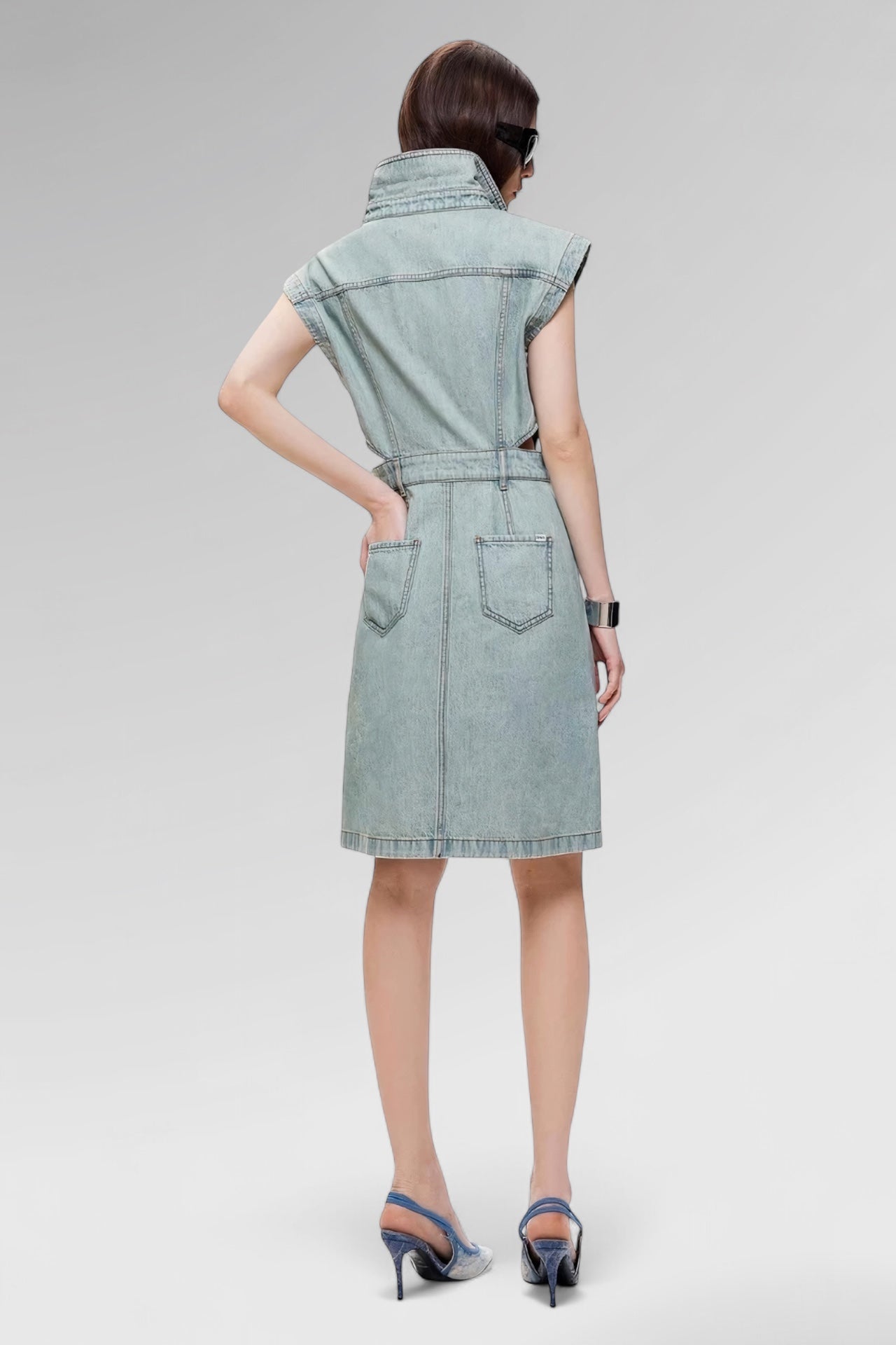 Washed Structured Sleeveless Denim Dress