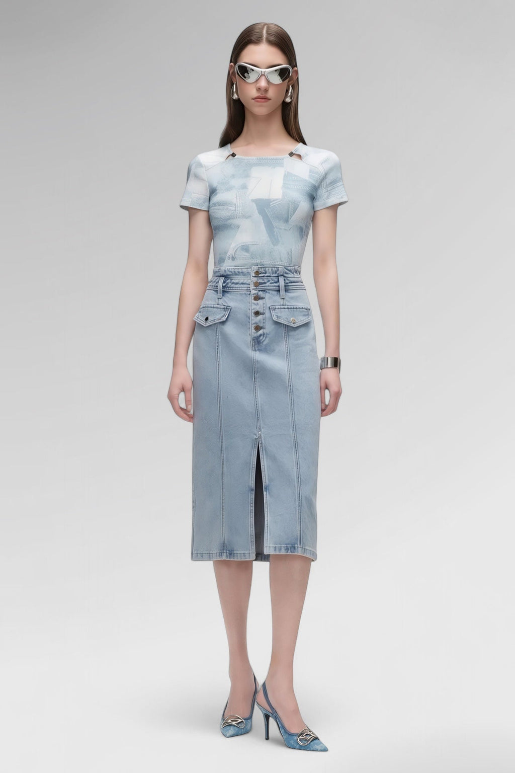 Contour High-Waist Denim Skirt