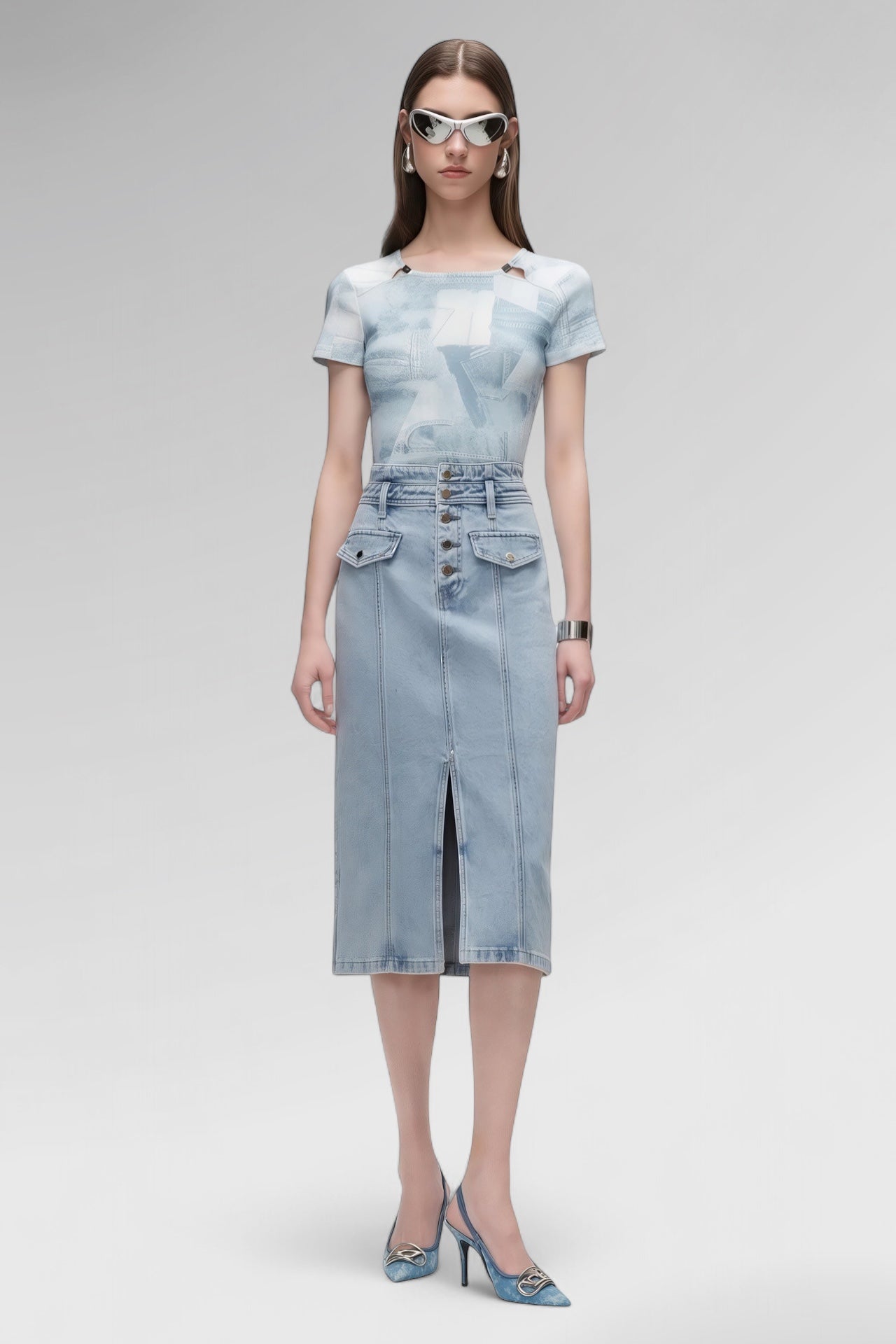 Contour High-Waist Denim Skirt