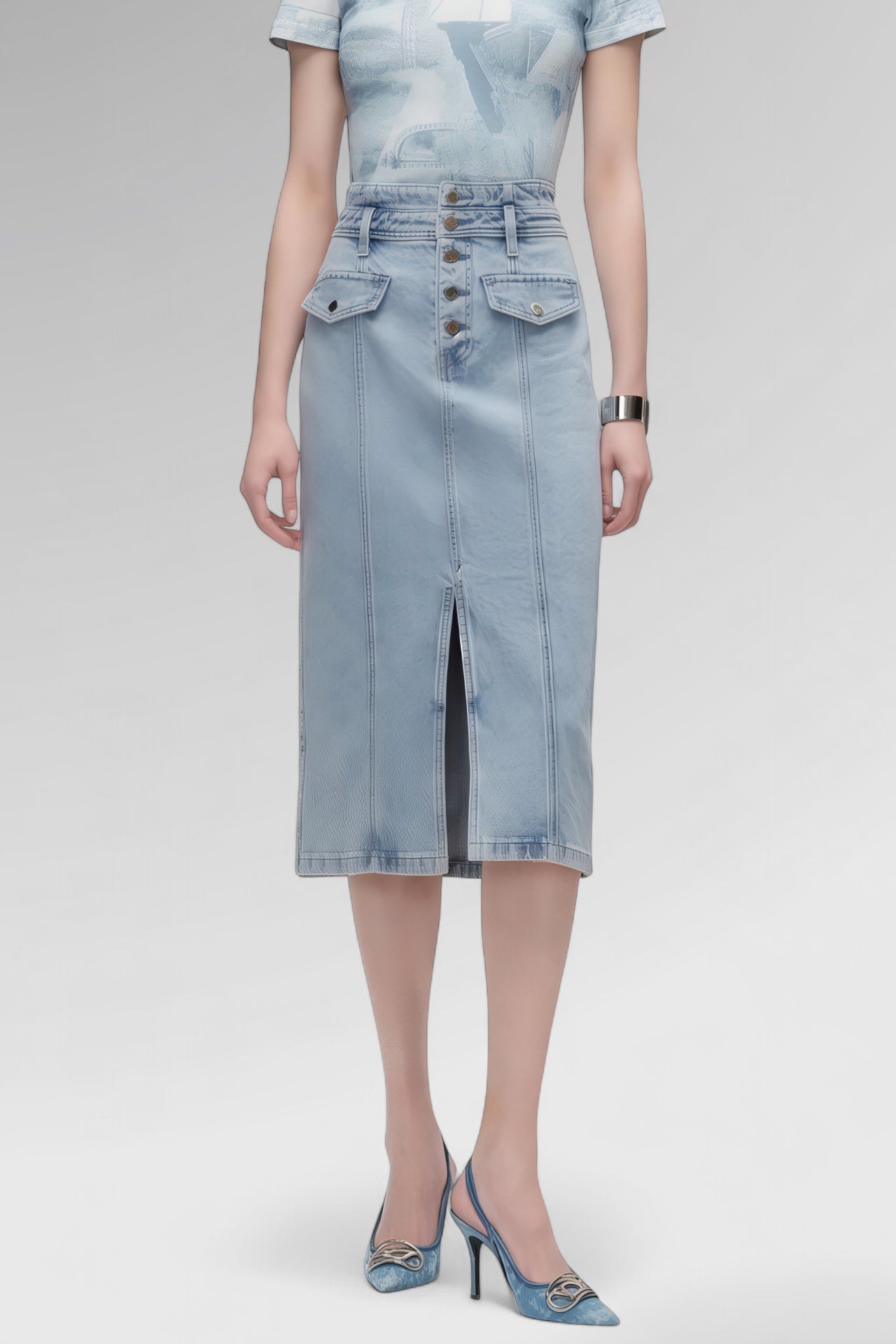 Contour High-Waist Denim Skirt