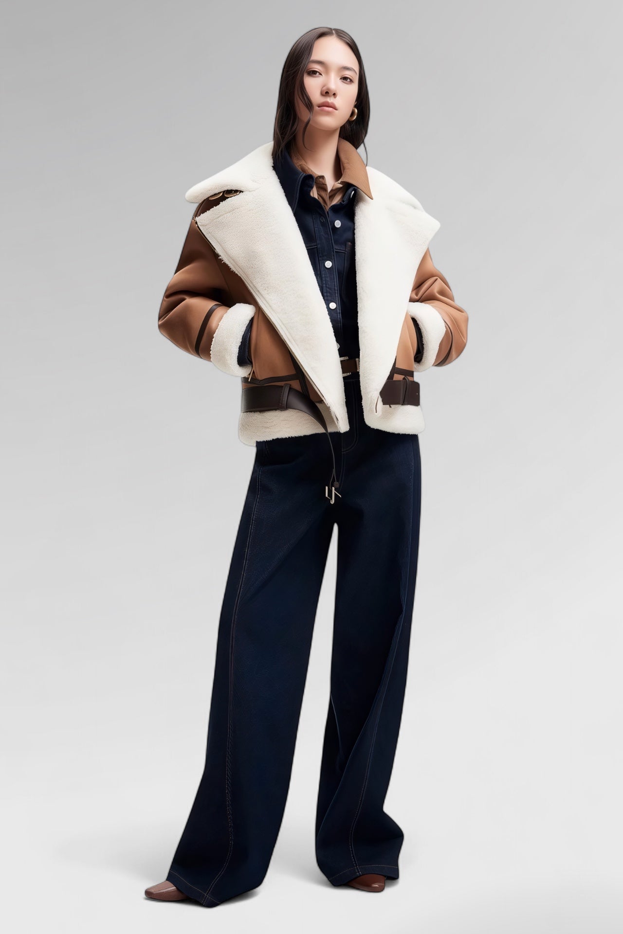 Sculpted Collar Shearling Jacket