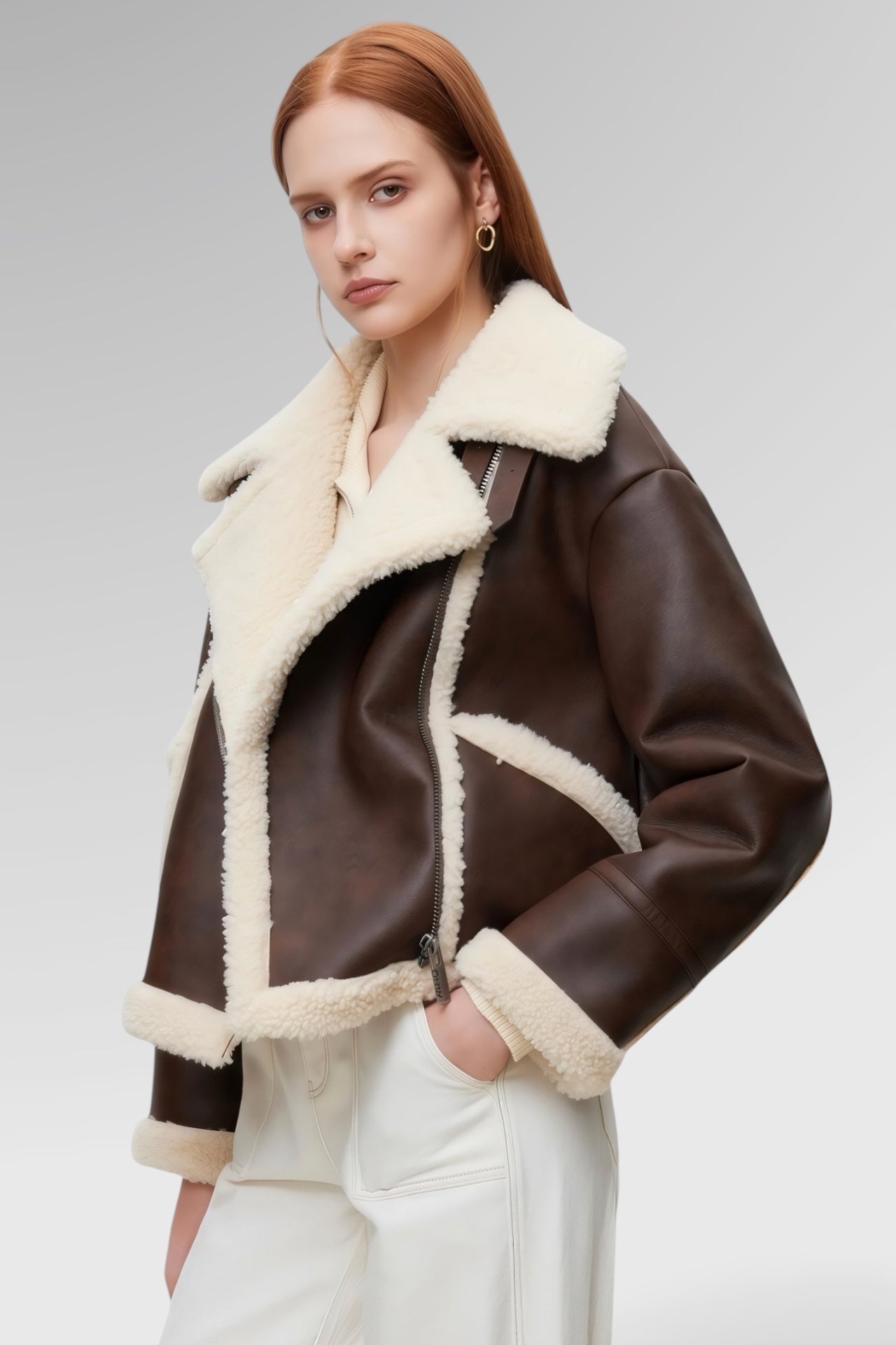 Aviator Sculpt Shearling Jacket