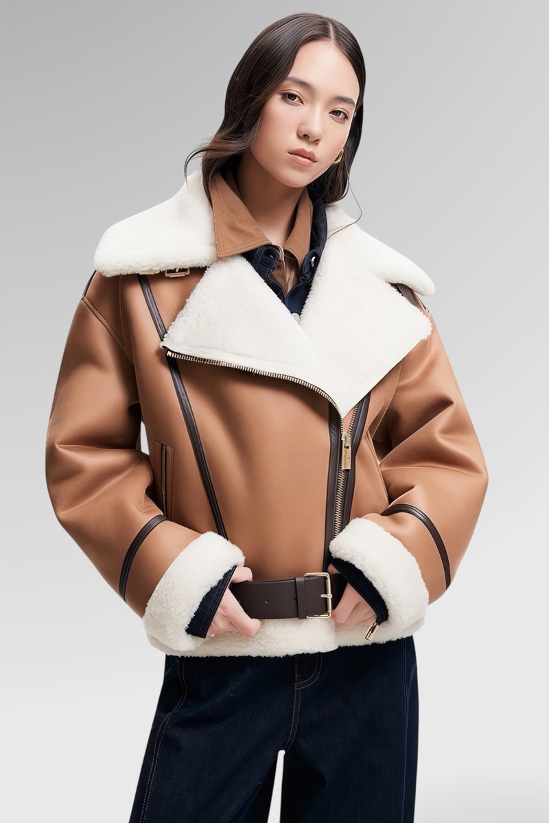 Sculpted Collar Shearling Jacket