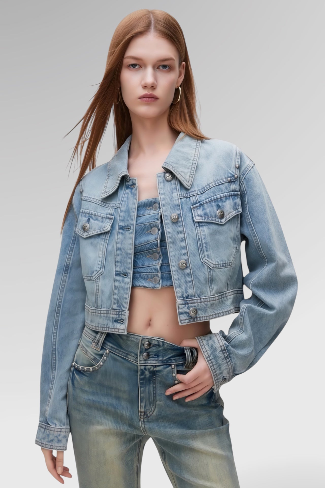Sculpted Cropped Denim Jacket