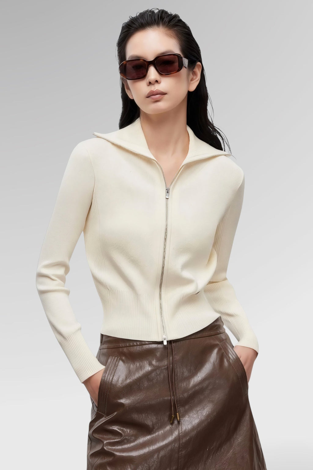 Refined Zip Collar Knit Top