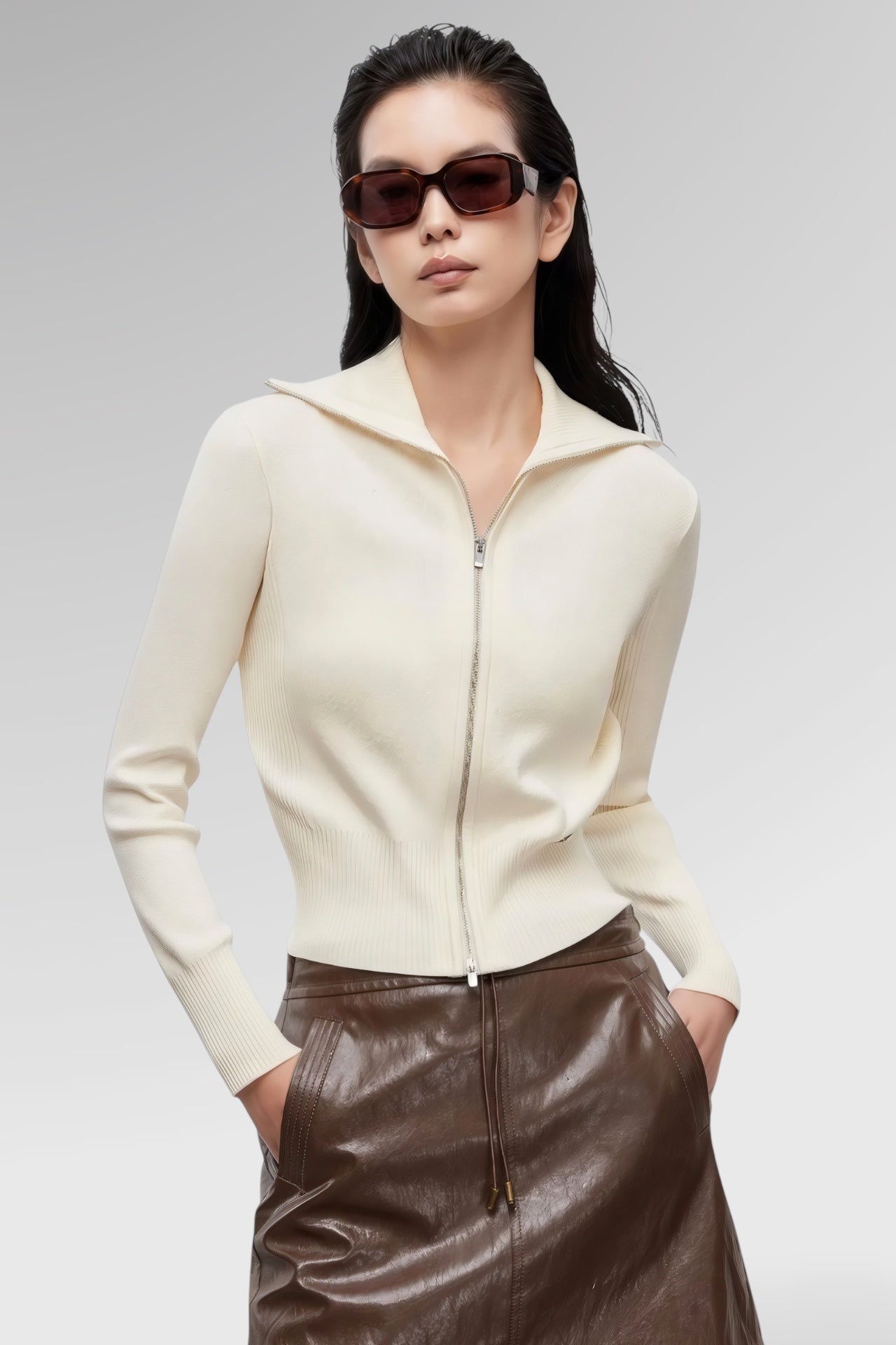 Refined Zip Collar Knit Top