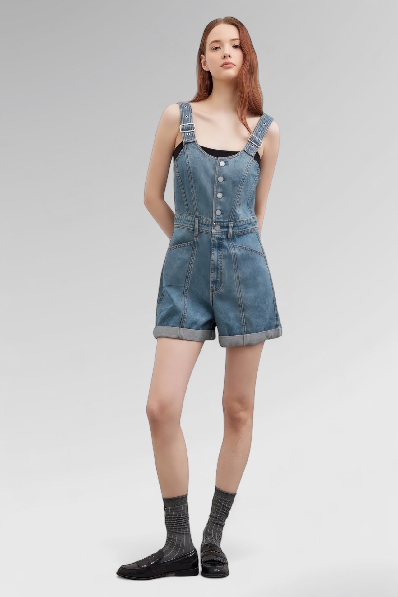 Panelled Zip-Front Denim Mini Dress